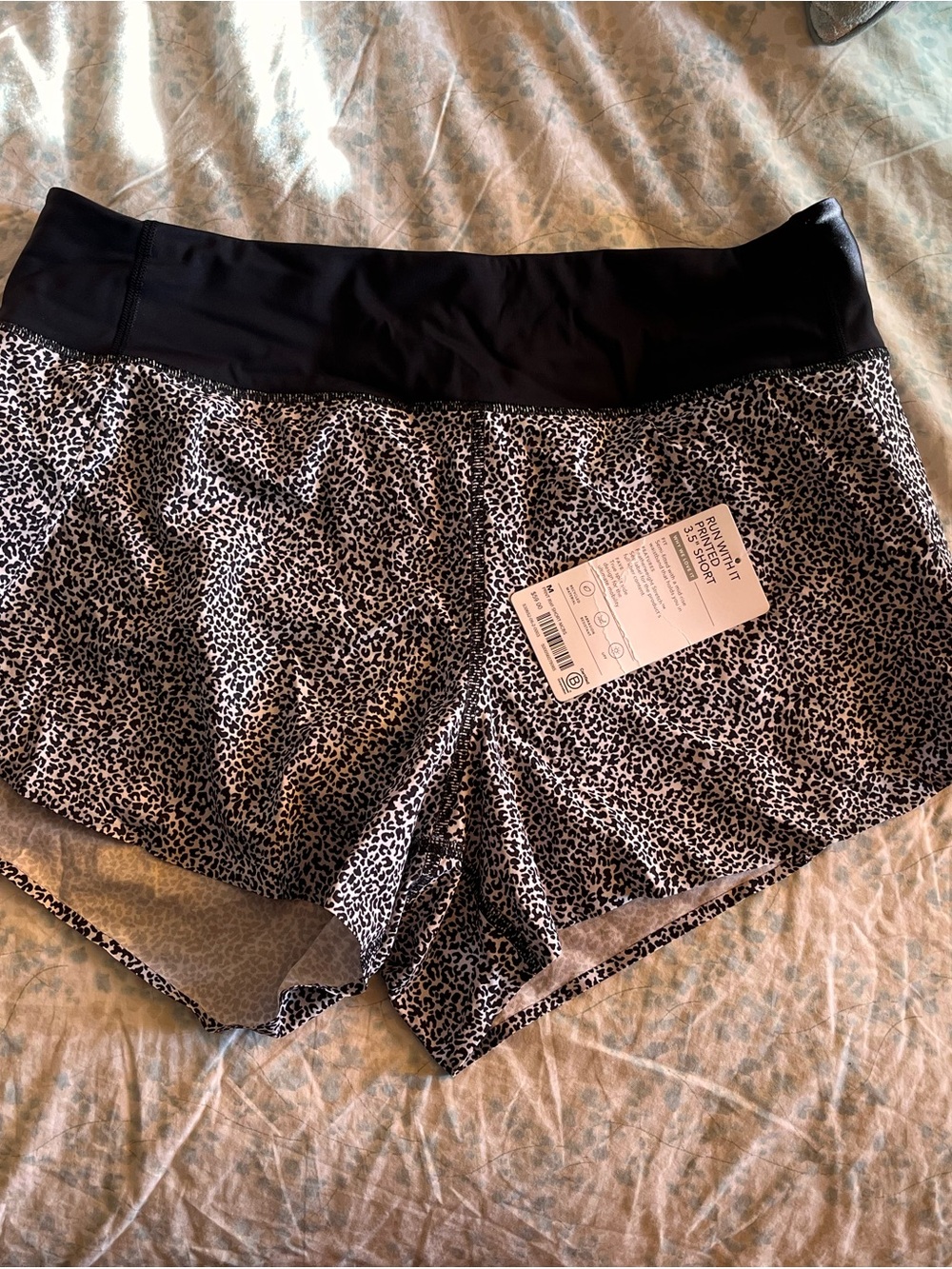 Athleta Black Waistband Leopard Print Athletic Shorts
